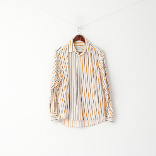 Tom Tailor Men L Casual Shirt Orange Striped Cotton Sportswear Long Sleeve Top