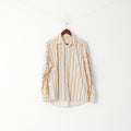 Tom Tailor Men L Casual Shirt Orange Striped Cotton Sportswear Long Sleeve Top