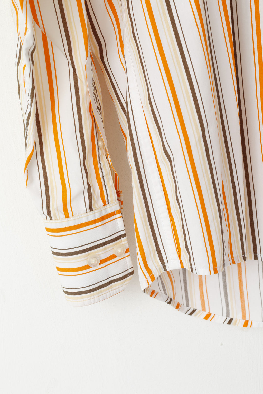 Tom Tailor Men L Casual Shirt Orange Striped Cotton Sportswear Long Sleeve Top