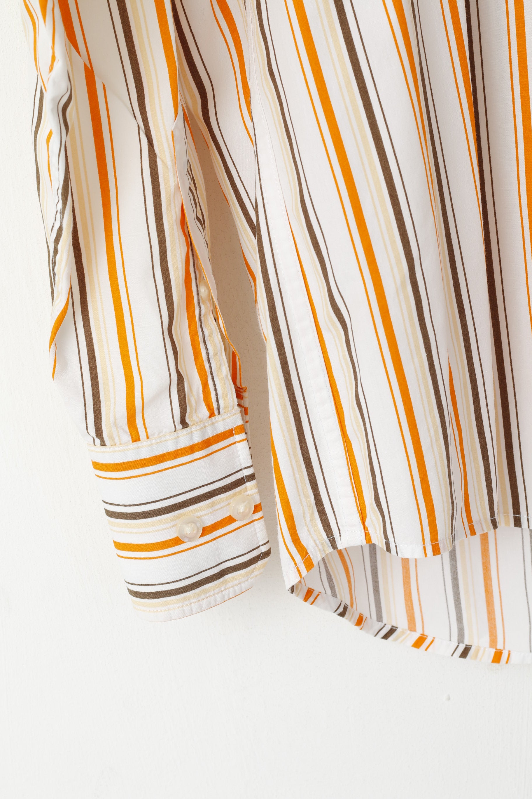 Tom Tailor Men L Casual Shirt Orange Striped Cotton Sportswear Long Sleeve Top