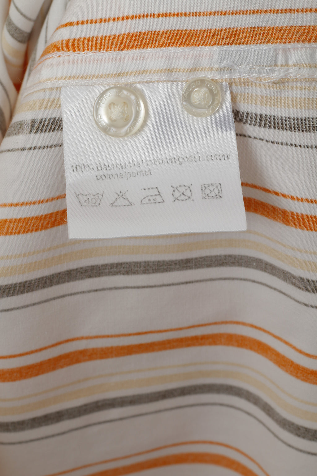 Tom Tailor Men L Casual Shirt Orange Striped Cotton Sportswear Long Sleeve Top