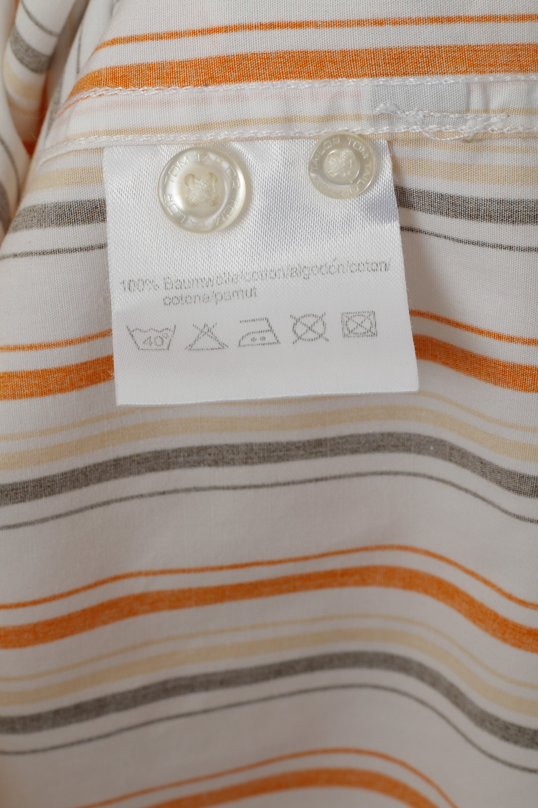 Tom Tailor Men L Casual Shirt Orange Striped Cotton Sportswear Long Sleeve Top