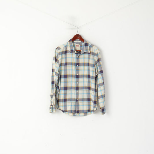 Levi's Men L Casual Shirt Blue Check Standrad Fit Long Sleeve Vintage Top