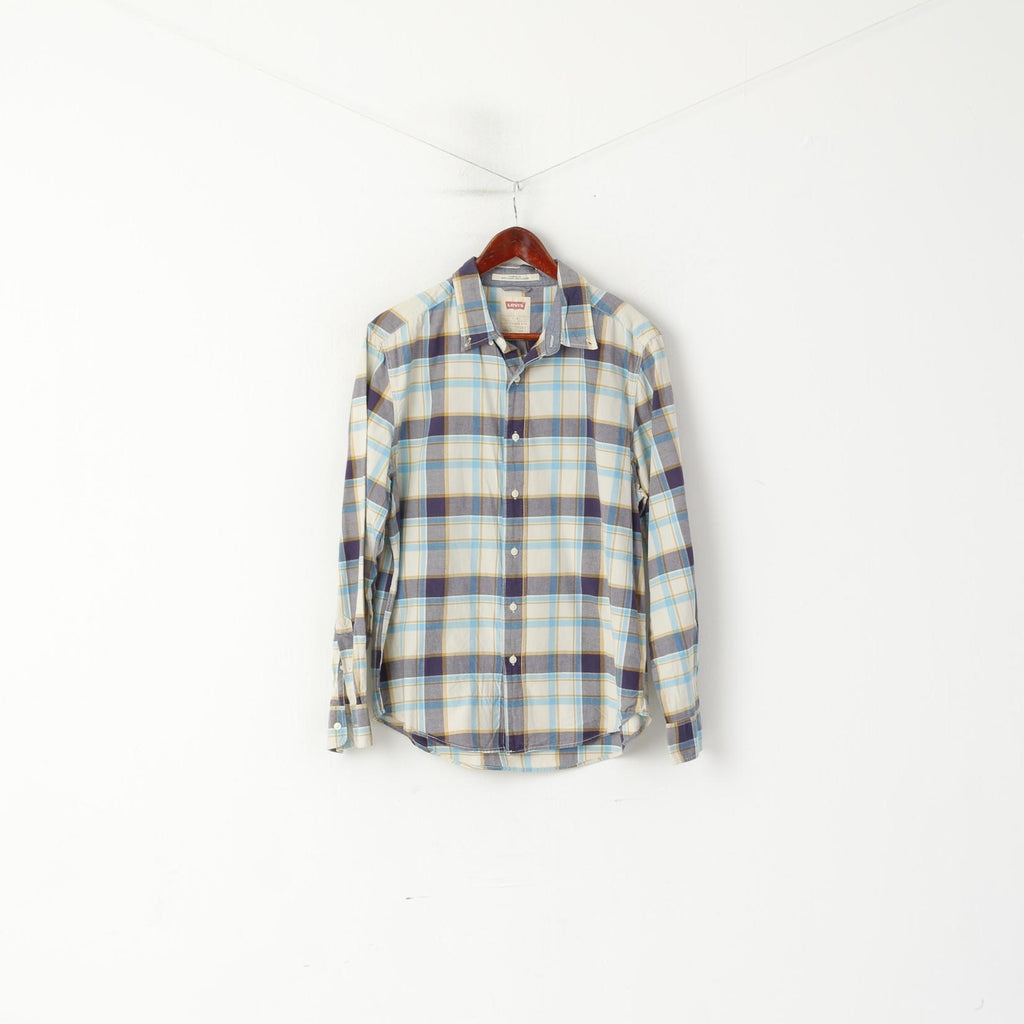 Levi's Men L Casual Shirt Blue Check Standrad Fit Long Sleeve Vintage Top