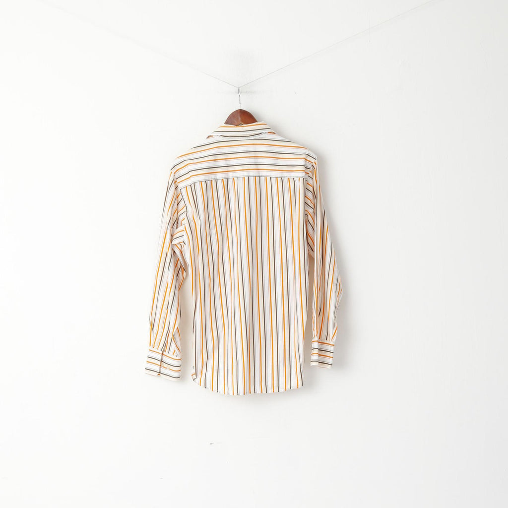 Tom Tailor Men L Casual Shirt Orange Striped Cotton Sportswear Long Sleeve Top