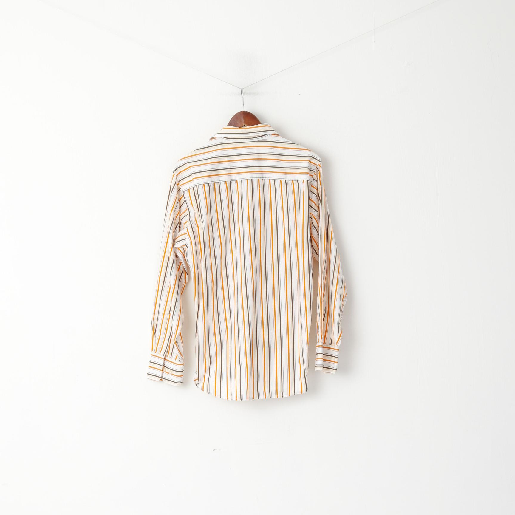 Tom Tailor Men L Casual Shirt Orange Striped Cotton Sportswear Long Sleeve Top