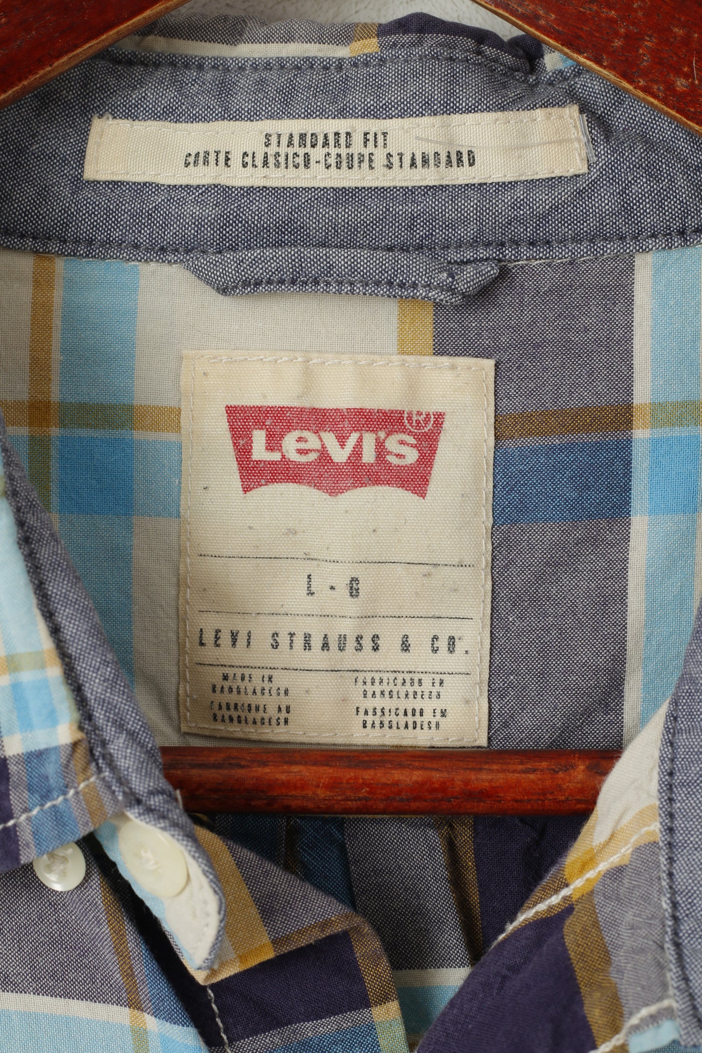 Levi's Men L Chemise décontractée à carreaux bleus Coupe standard Haut vintage à manches longues