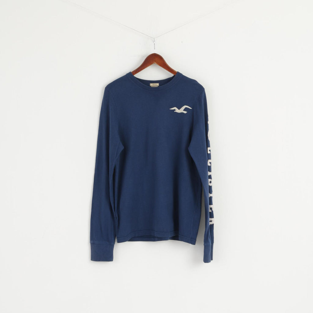 Maglia Hollister California da uomo a maniche lunghe in cotone blu con taglio surfista