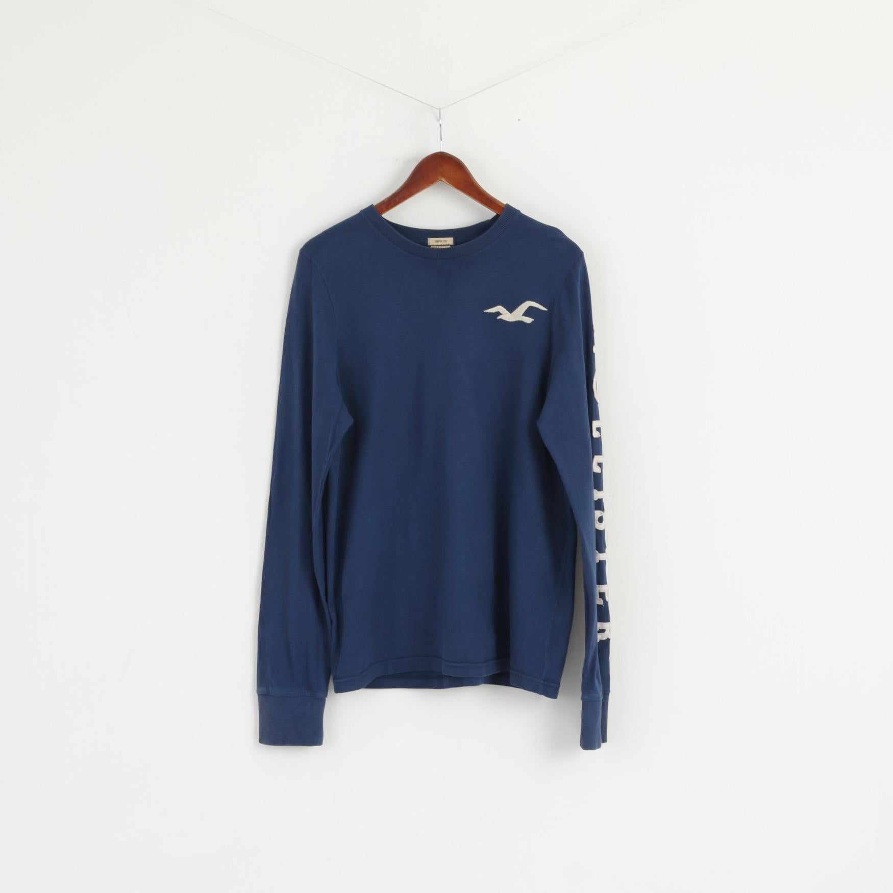 Maglia Hollister California da uomo a maniche lunghe in cotone blu con taglio surfista