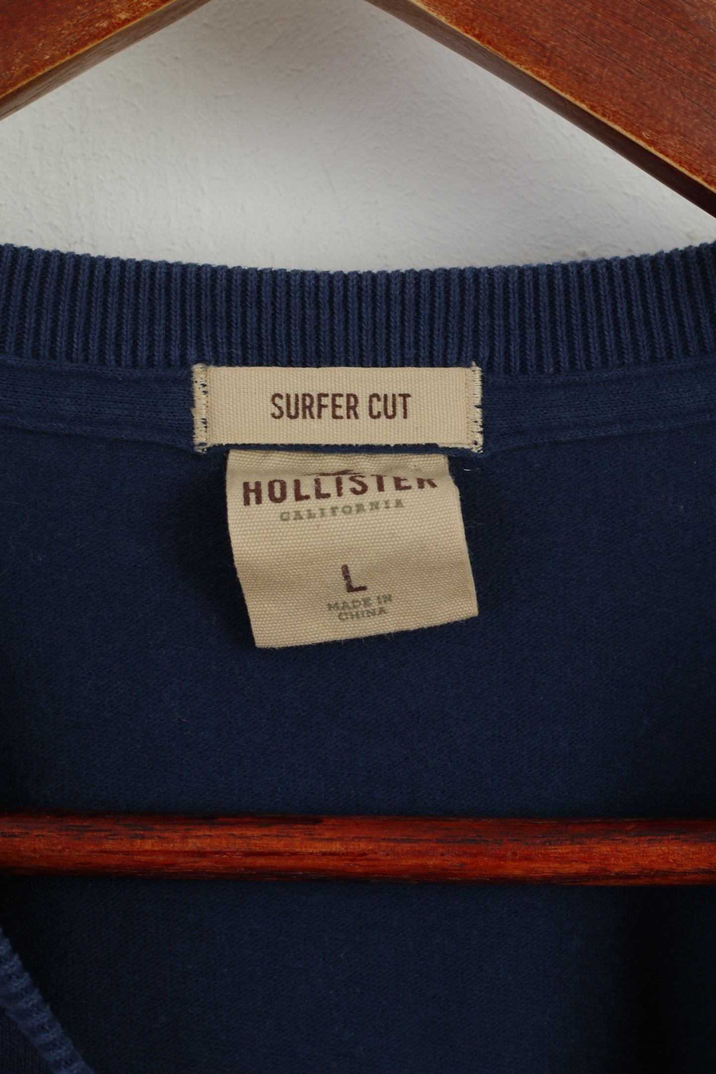 Hollister California Men L Shirt Bleu Coton Surfer Cut Haut à manches longues