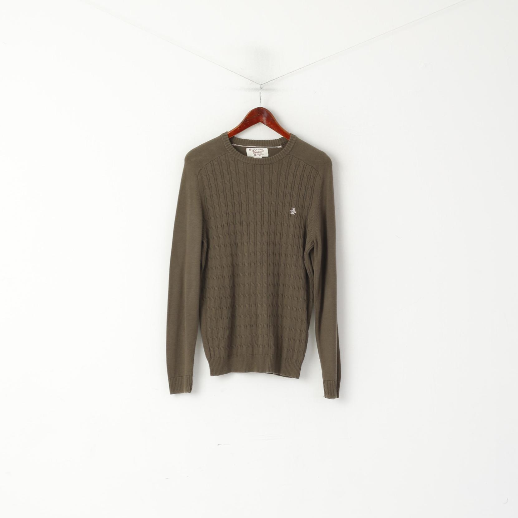 Maglione Penguin da uomo, maglione elasticizzato classico lavorato a maglia in cotone kaki