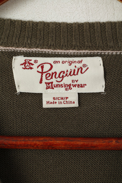 Penguin Men S Jumper Khaki Cotton Knitted Crew Neck Classic Stretch Sweater