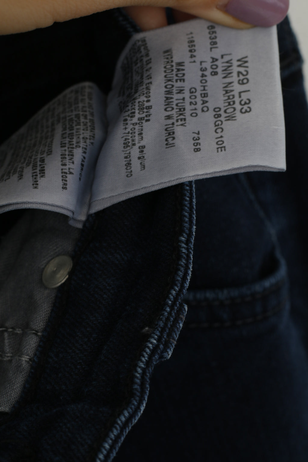 Lee Women W 29 L 33 Jeans Trousers Navy Cotton Skinny Lynn Narrow Slim Pants