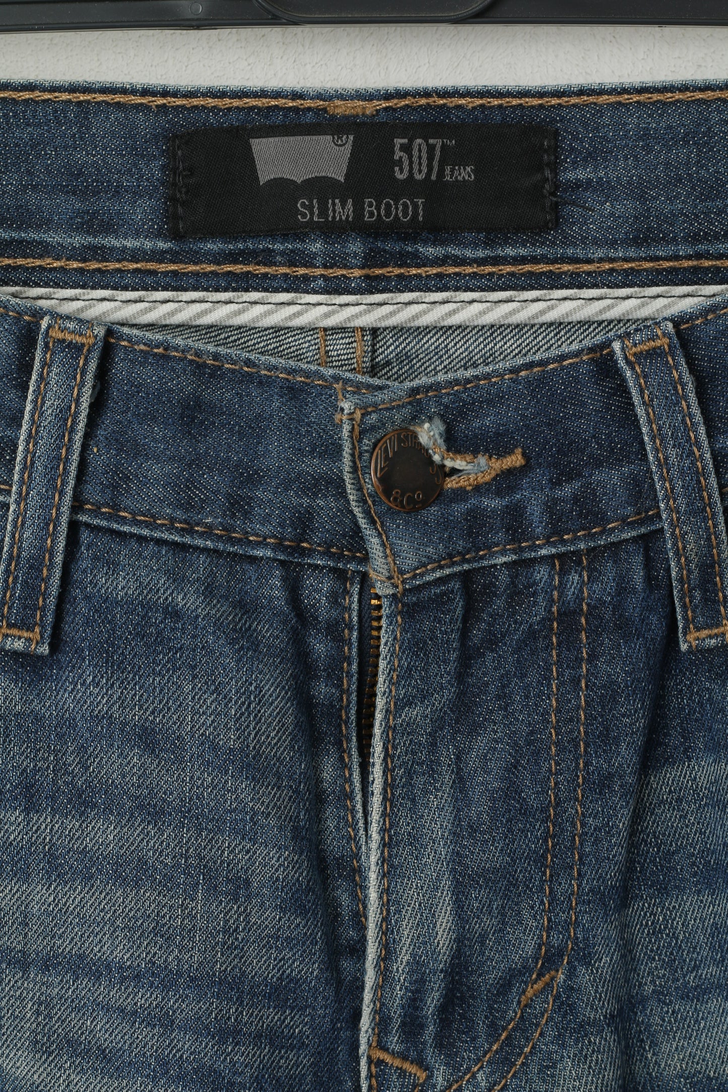 Levi's Uomo W 30 L 32 Pantaloni Jeans Mid Blue 507 Slim Boot Cotton Classic