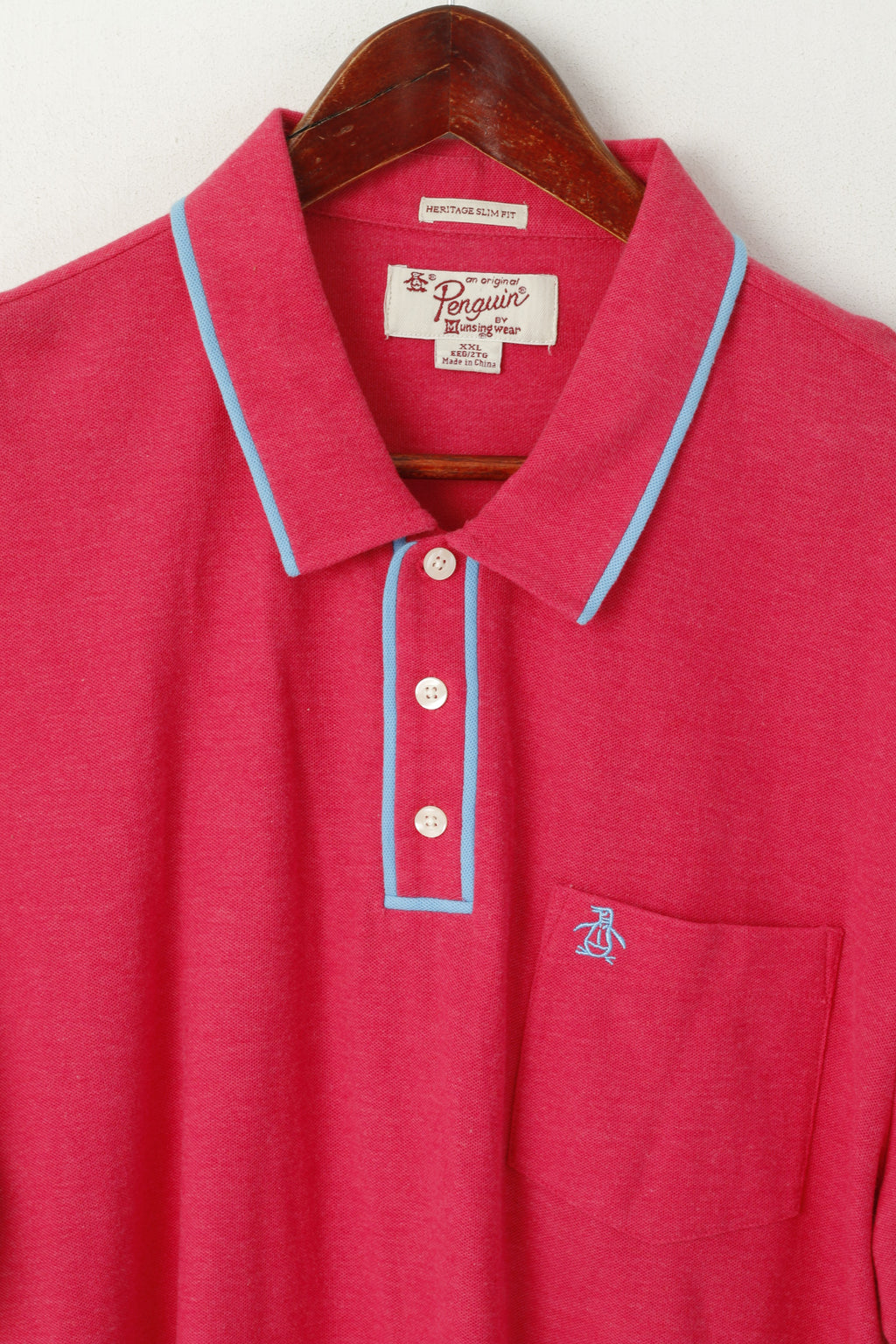 Penguin Men XXL Polo Shirt Raspberry  Cotton Heritage Slim Fit Stretch Classic Top