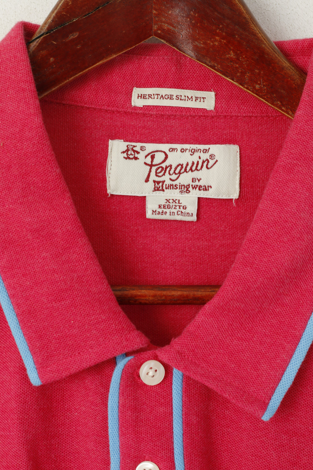 Penguin Men XXL Polo Shirt Raspberry  Cotton Heritage Slim Fit Stretch Classic Top