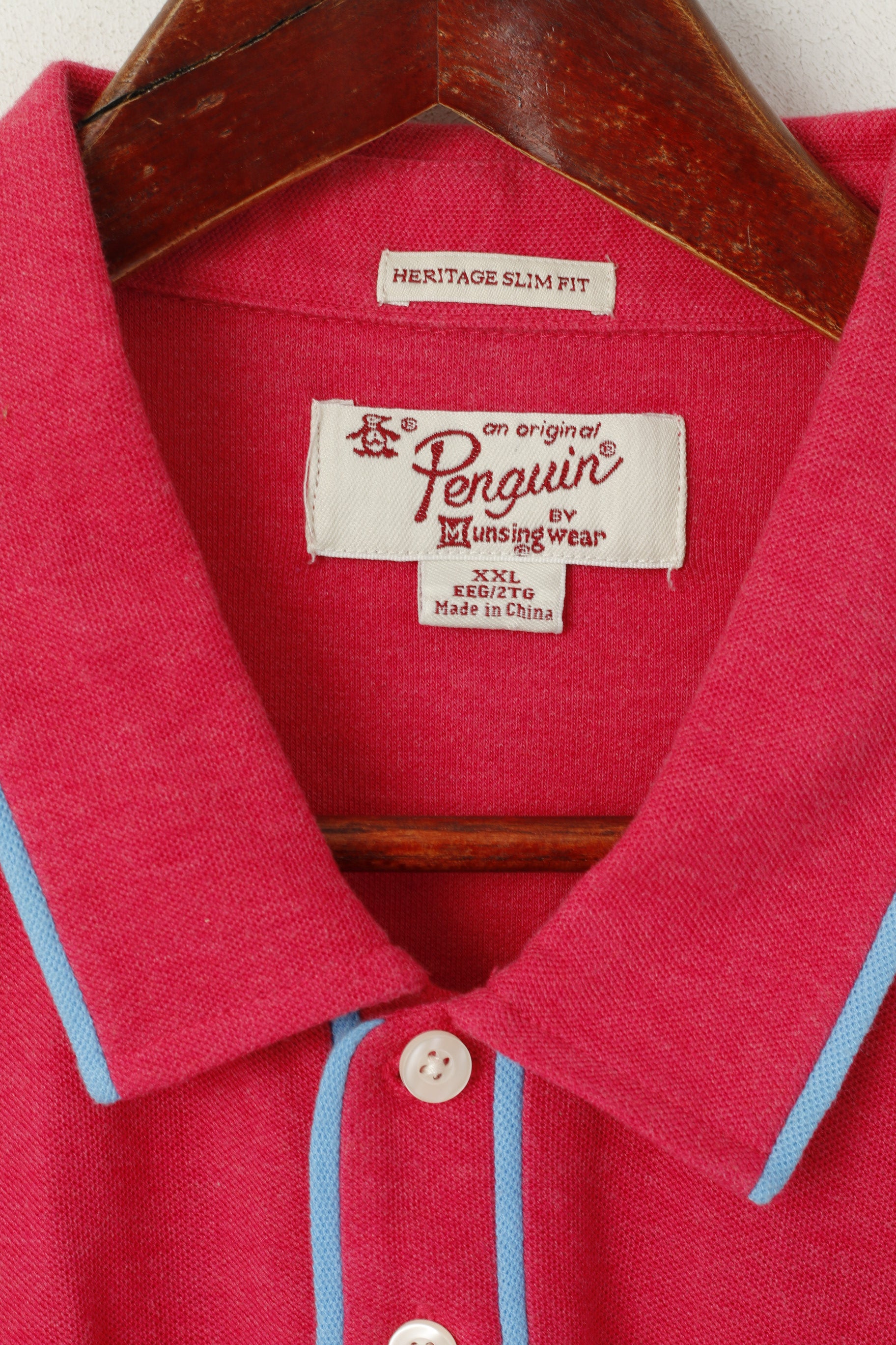 Penguin Men XXL Polo Shirt Raspberry  Cotton Heritage Slim Fit Stretch Classic Top