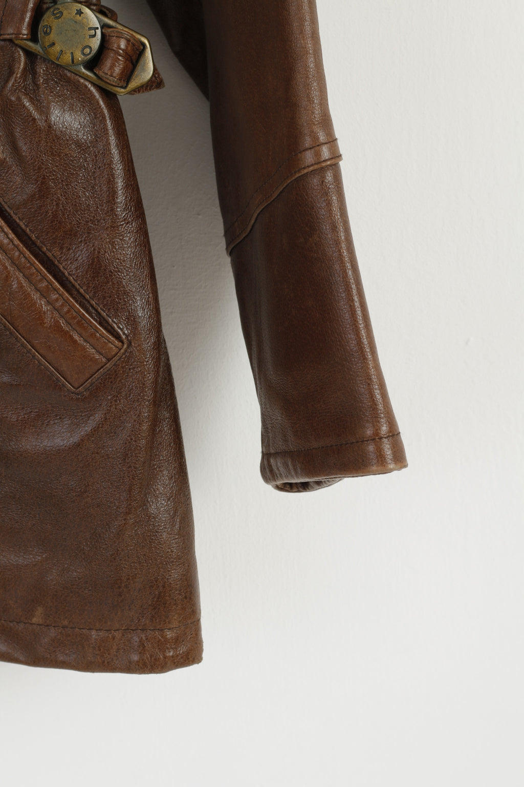 Hollies Giacca da donna da donna in pelle di maiale marrone vintage da motociclista pesante casual