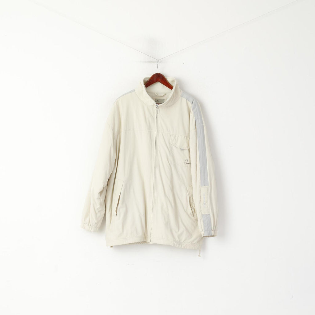 Head Men L Jacket Beige Vintage Fleece Lined Nylon Winter Pockets Full Zipper Top