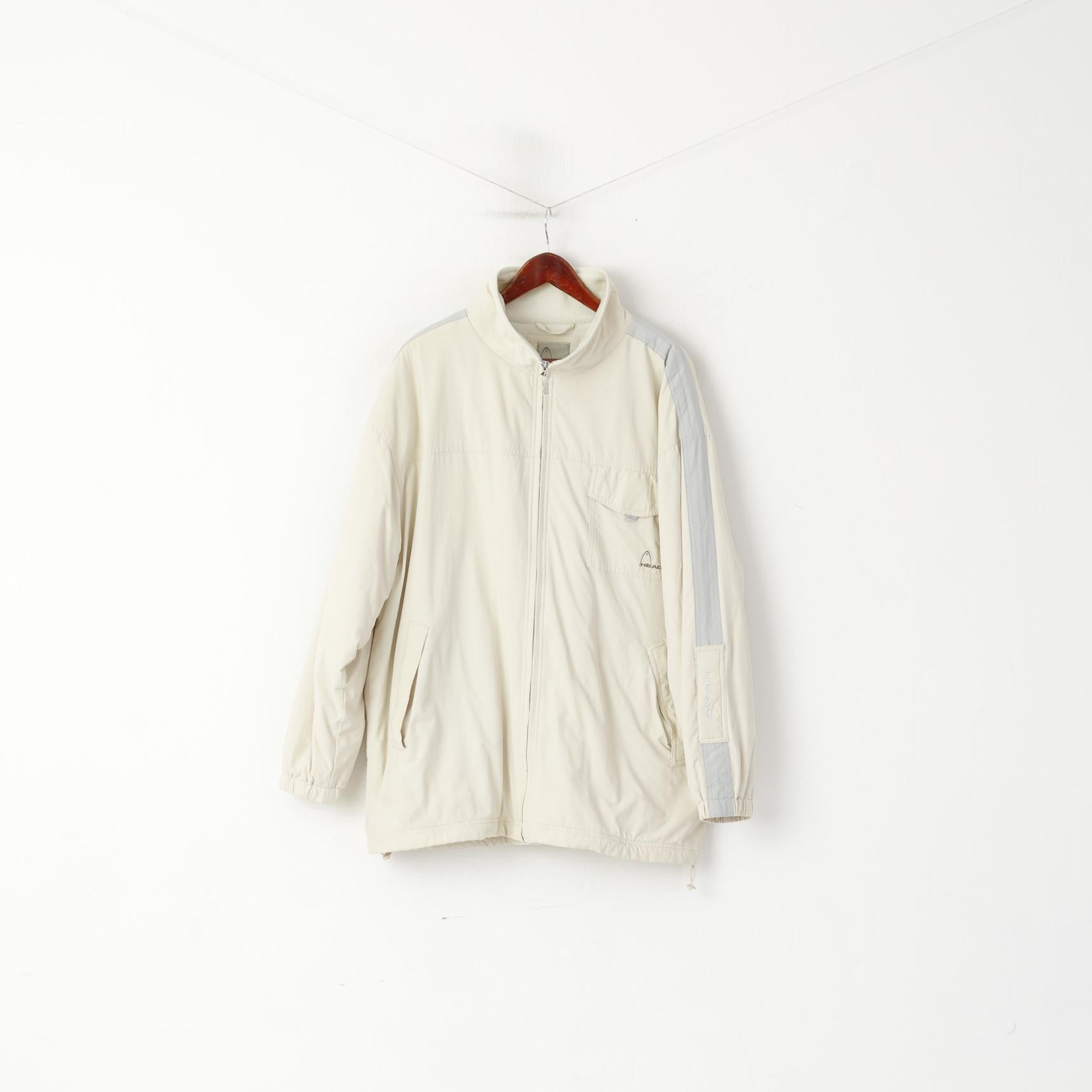 Head Men L Jacket Beige Vintage Fleece Lined Nylon Winter Pockets Full Zipper Top
