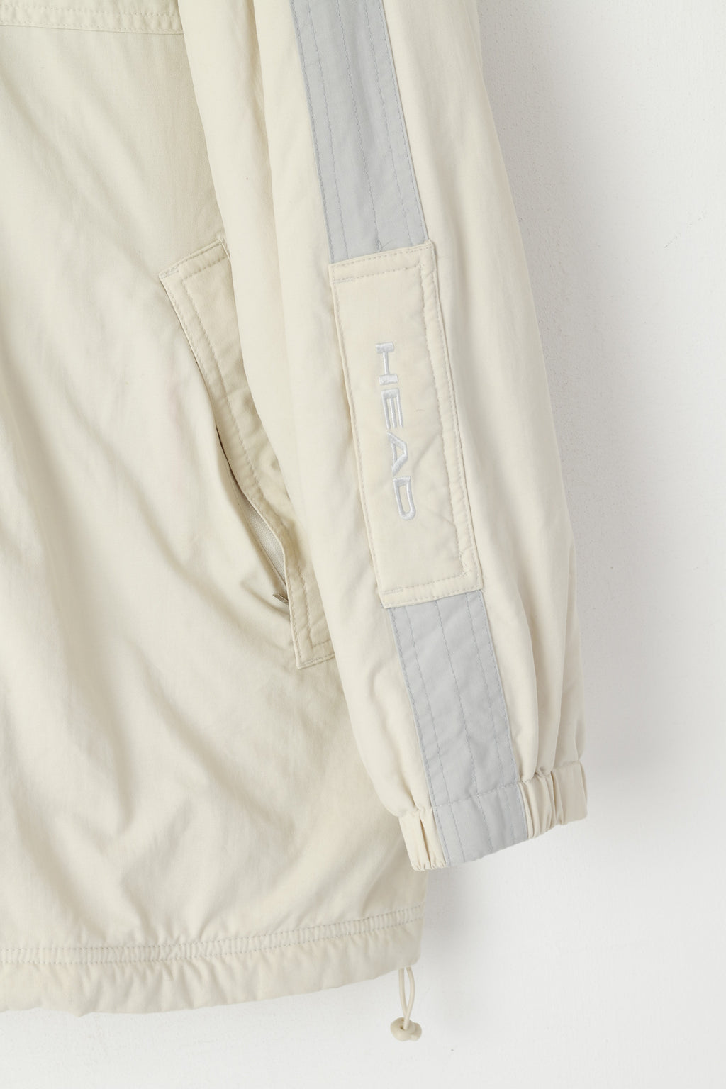 Head Men L Jacket Beige Vintage Fleece Lined Nylon Winter Pockets Full Zipper Top