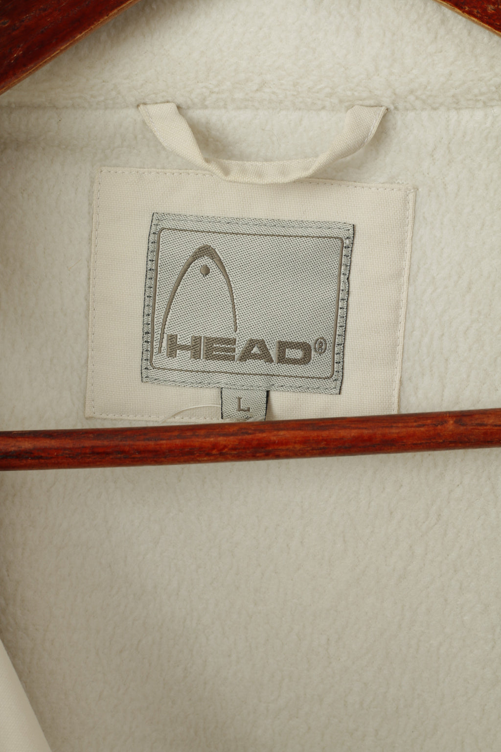 Head Men L Jacket Beige Vintage Fleece Lined Nylon Winter Pockets Full Zipper Top