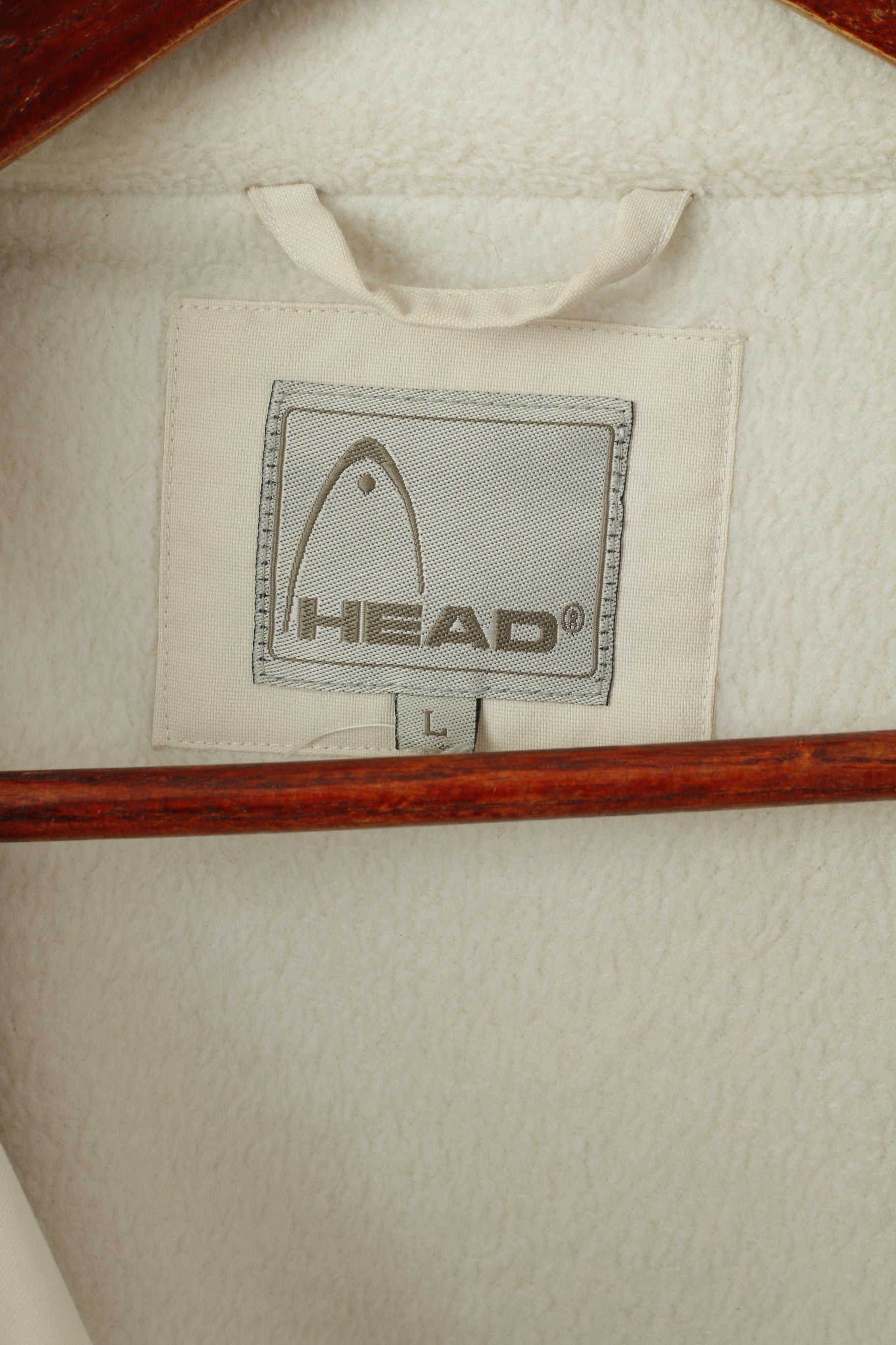 Head Men L Jacket Beige Vintage Fleece Lined Nylon Winter Pockets Full Zipper Top