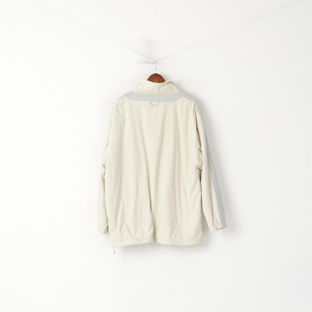 Head Men L Jacket Beige Vintage Fleece Lined Nylon Winter Pockets Full Zipper Top