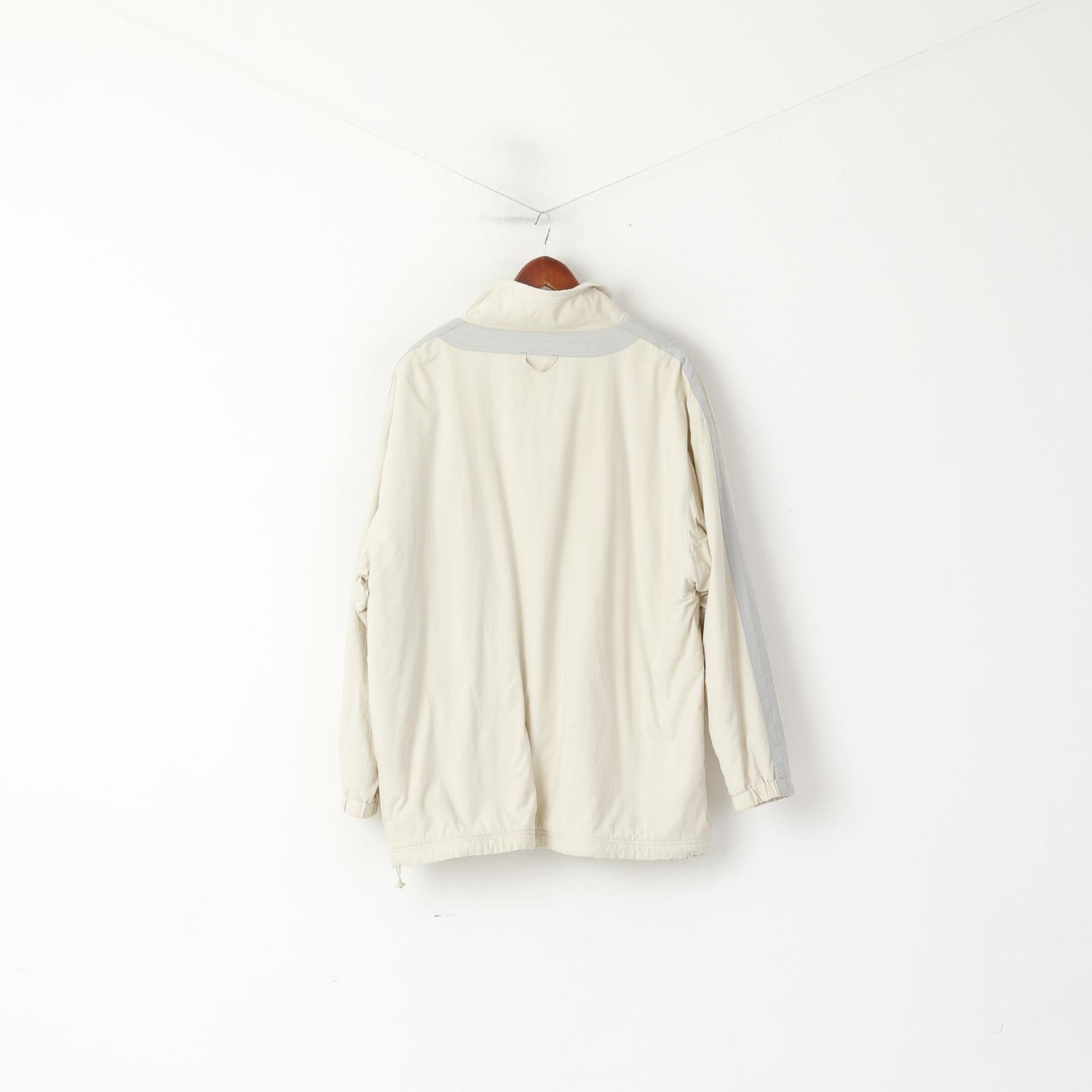 Head Men L Jacket Beige Vintage Fleece Lined Nylon Winter Pockets Full Zipper Top