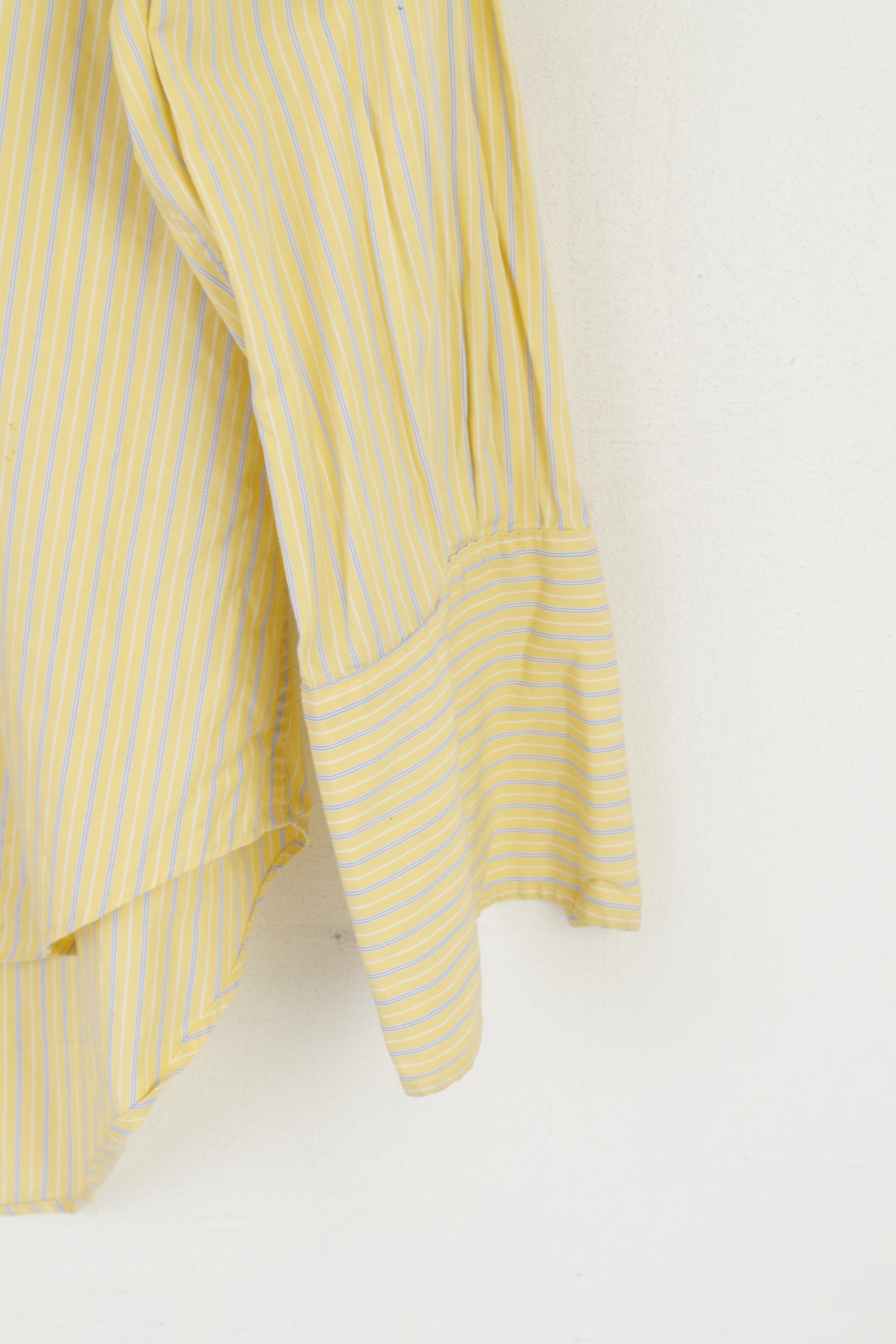 T.M Lewin Men 17.5 34.5 XXL Formal Shirt Yellow Cotton Striped Cuff Finest Two-Fold Top