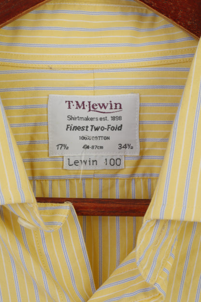 TM Lewin Hommes 17,5 34,5 XXL Chemise formelle Jaune Coton Rayé Manchette Finest Deux Volants Haut