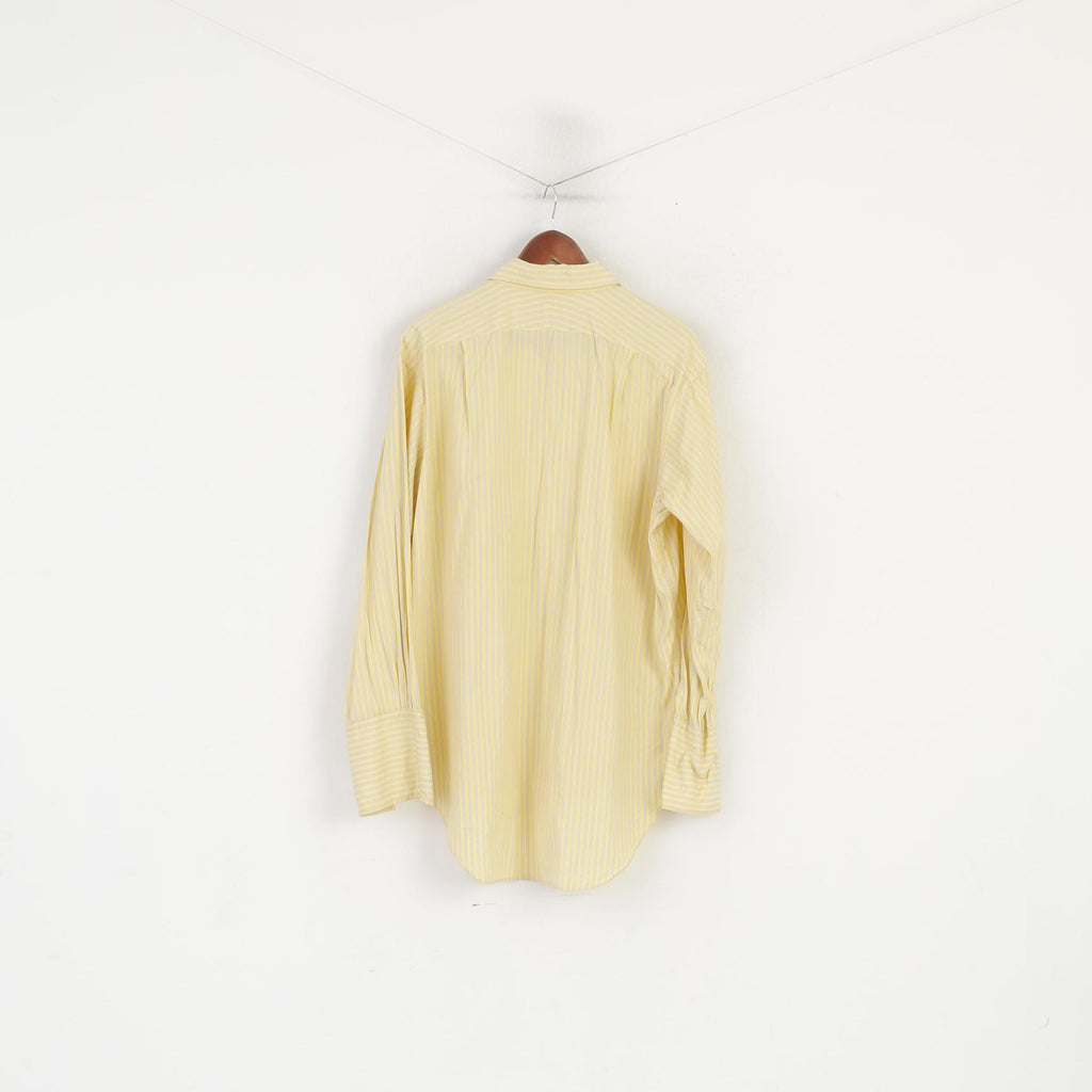 T.M Lewin Men 17.5 34.5 XXL Formal Shirt Yellow Cotton Striped Cuff Finest Two-Fold Top