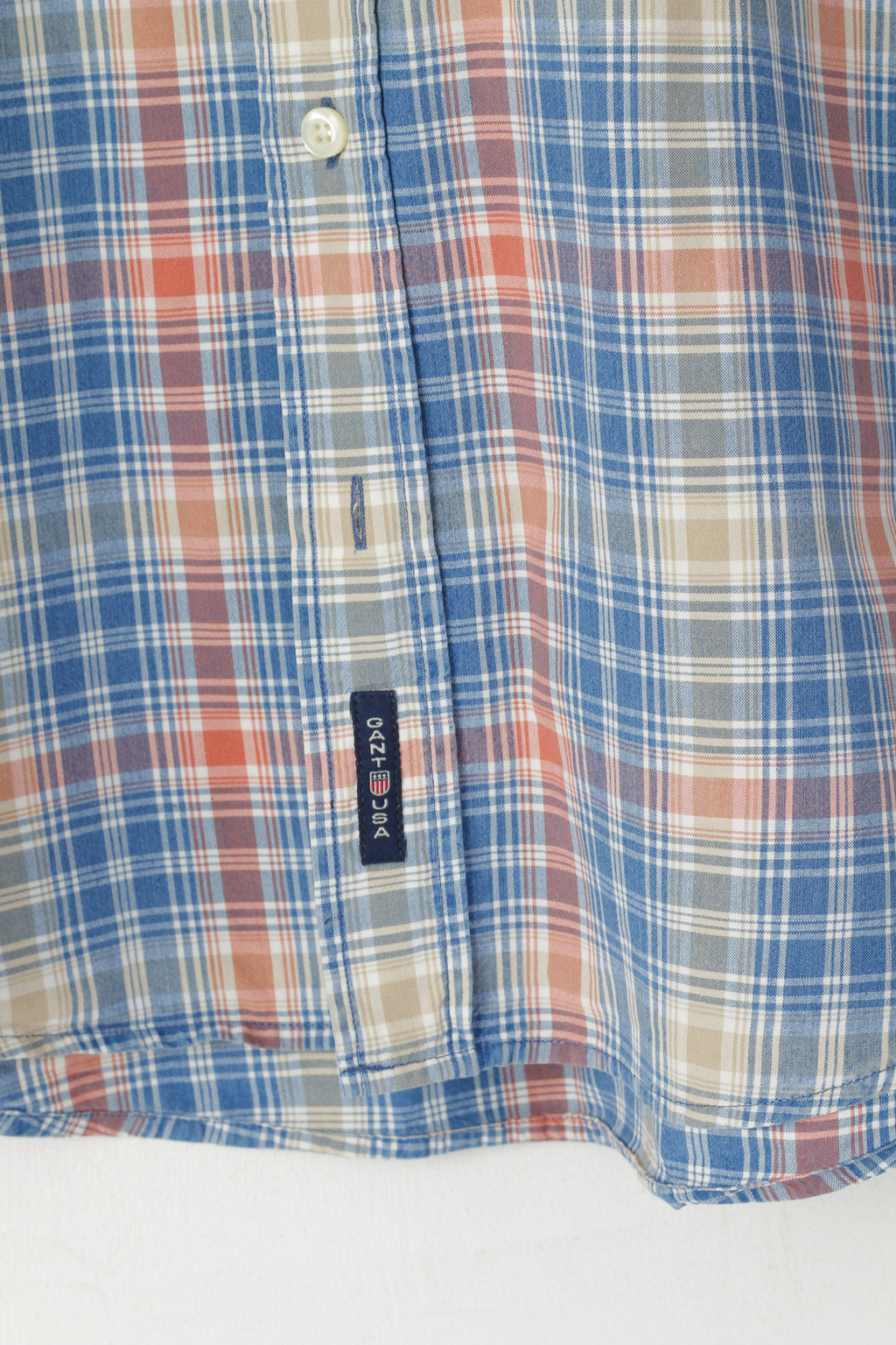 Gant Men L Casual Shirt Blue Check Key West Indigo Sport Fit Short Sleeve Top