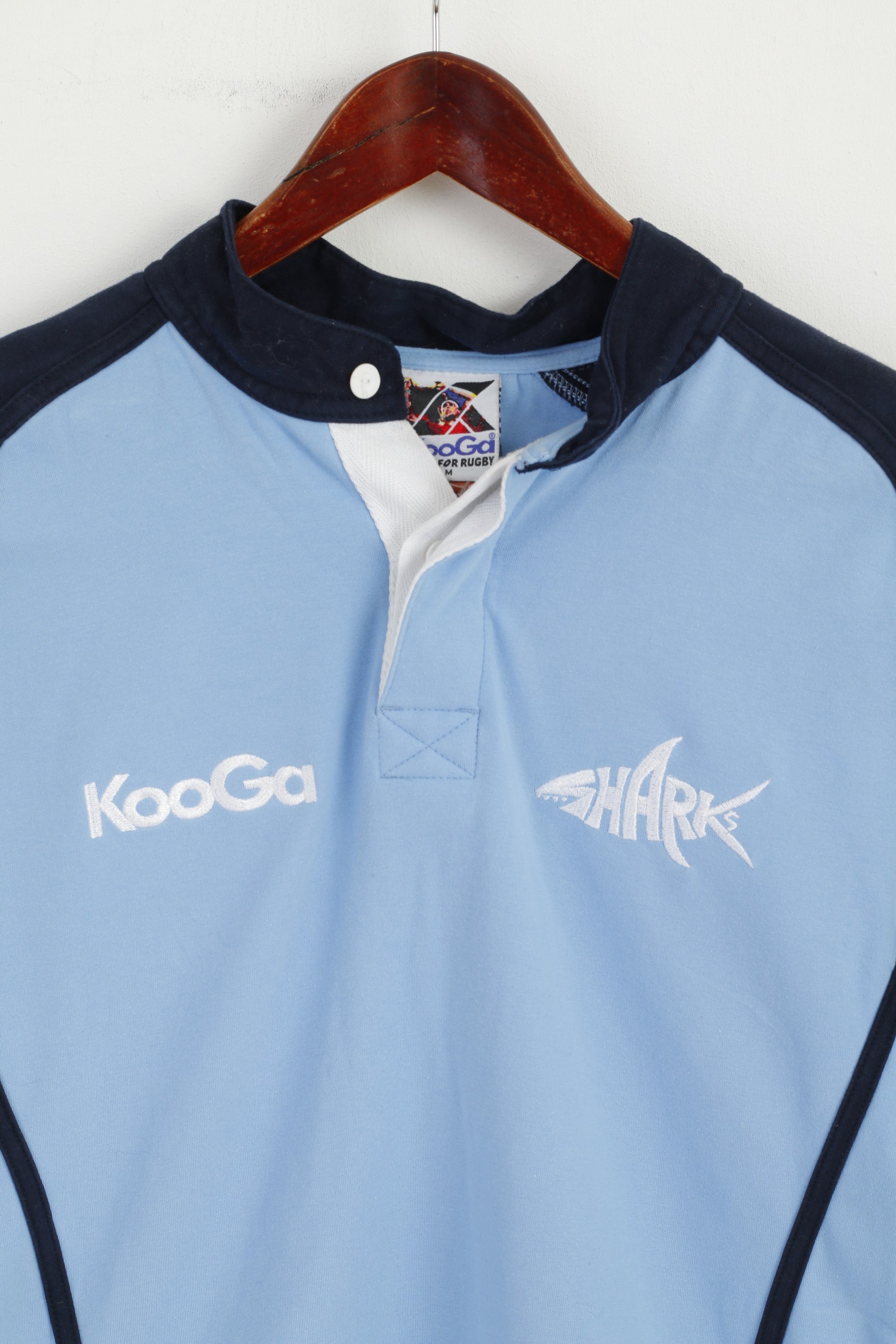 KooGa Men M Shirt Blue Made For Rugby Sharks #14 Cotton Short Sleeve Stretch Top