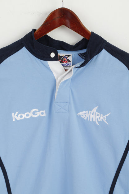 Maglia KooGa da uomo M blu realizzata per Rugby Sharks # 14 Top elasticizzato in cotone a maniche corte