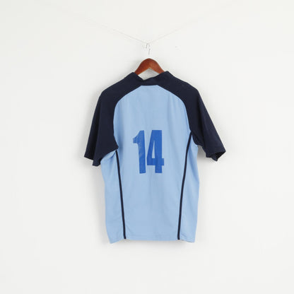 Maglia KooGa da uomo M blu realizzata per Rugby Sharks # 14 Top elasticizzato in cotone a maniche corte