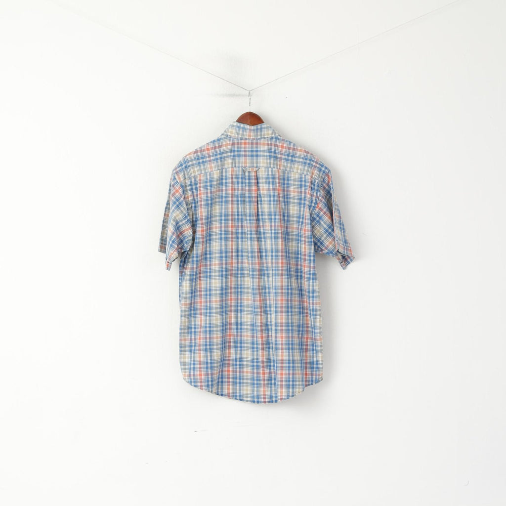 Gant Men L Casual Shirt Blue Check Key West Indigo Sport Fit Short Sleeve Top