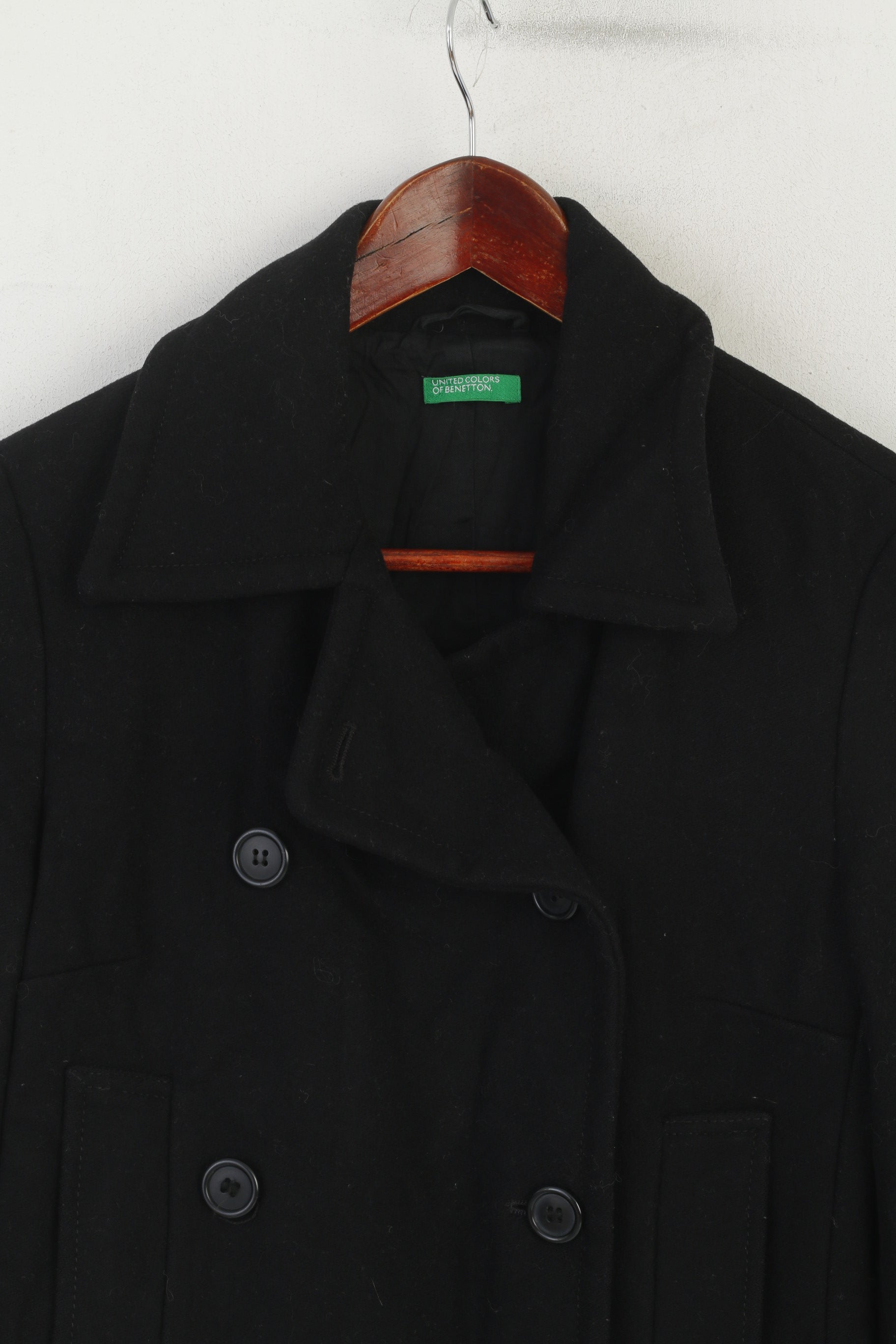 Cappotto United Colors Of Benetton Donna Anni 40 Cappotto Nero Lana Doppio Petto Vintage