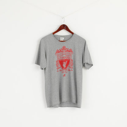 Adidas Men M T- Shirt Grey Graphic Liverpool Football Cotton Short Sleeve Top