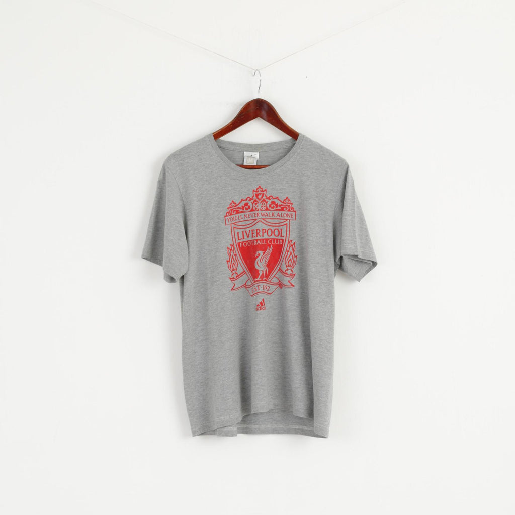 Adidas Men M T- Shirt Grey Graphic Liverpool Football Cotton Short Sleeve Top