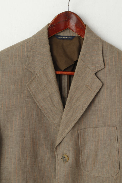 Banana Republic Hommes 40 Blazer Marron 100% Lin Rayé Veste Simple Boutonnage