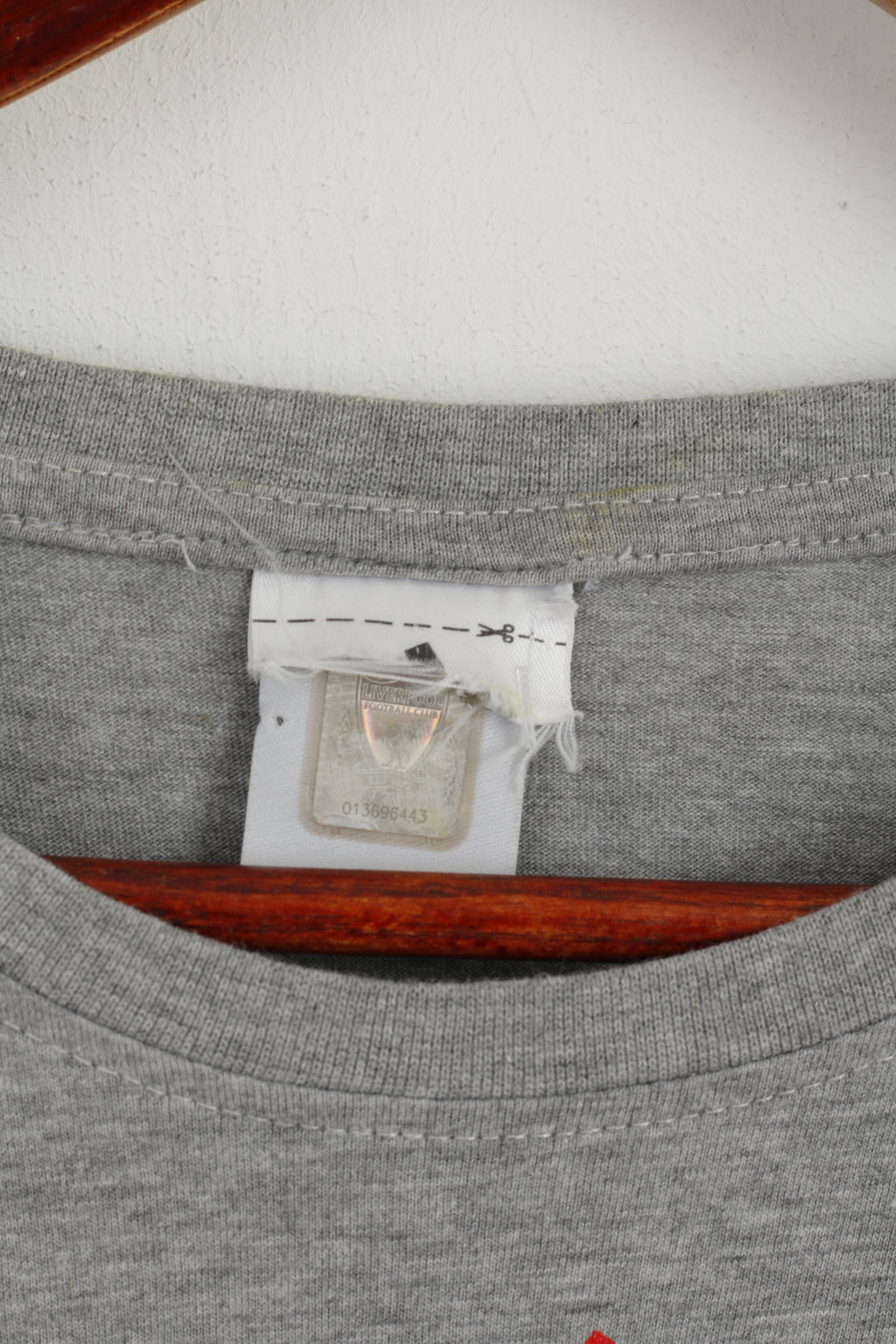 Adidas Men M T- Shirt Grey Graphic Liverpool Football Cotton Short Sleeve Top