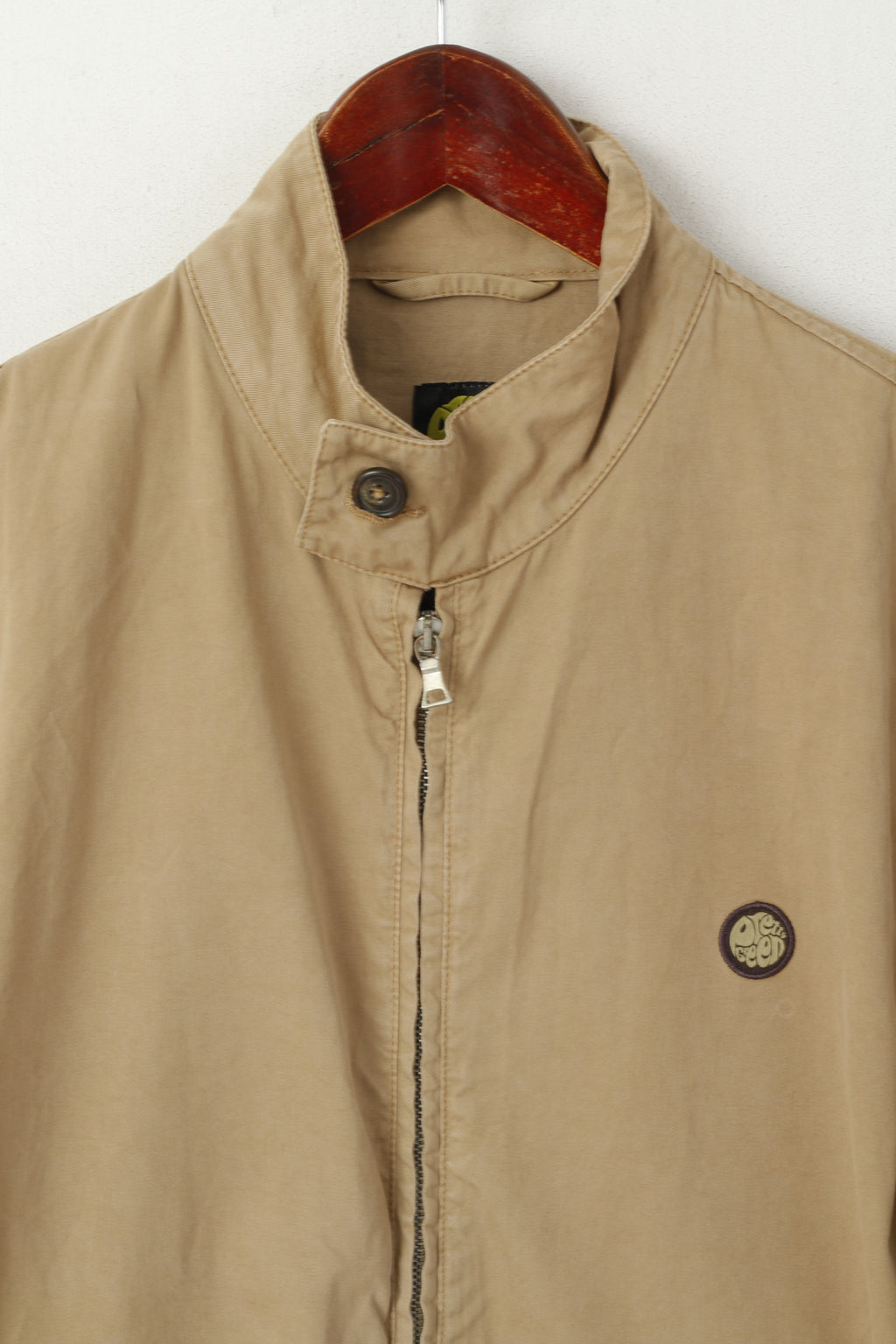 Giacca da uomo piuttosto verde, top Harrington casual, vestibilità slim, in cotone marrone, con cerniera intera