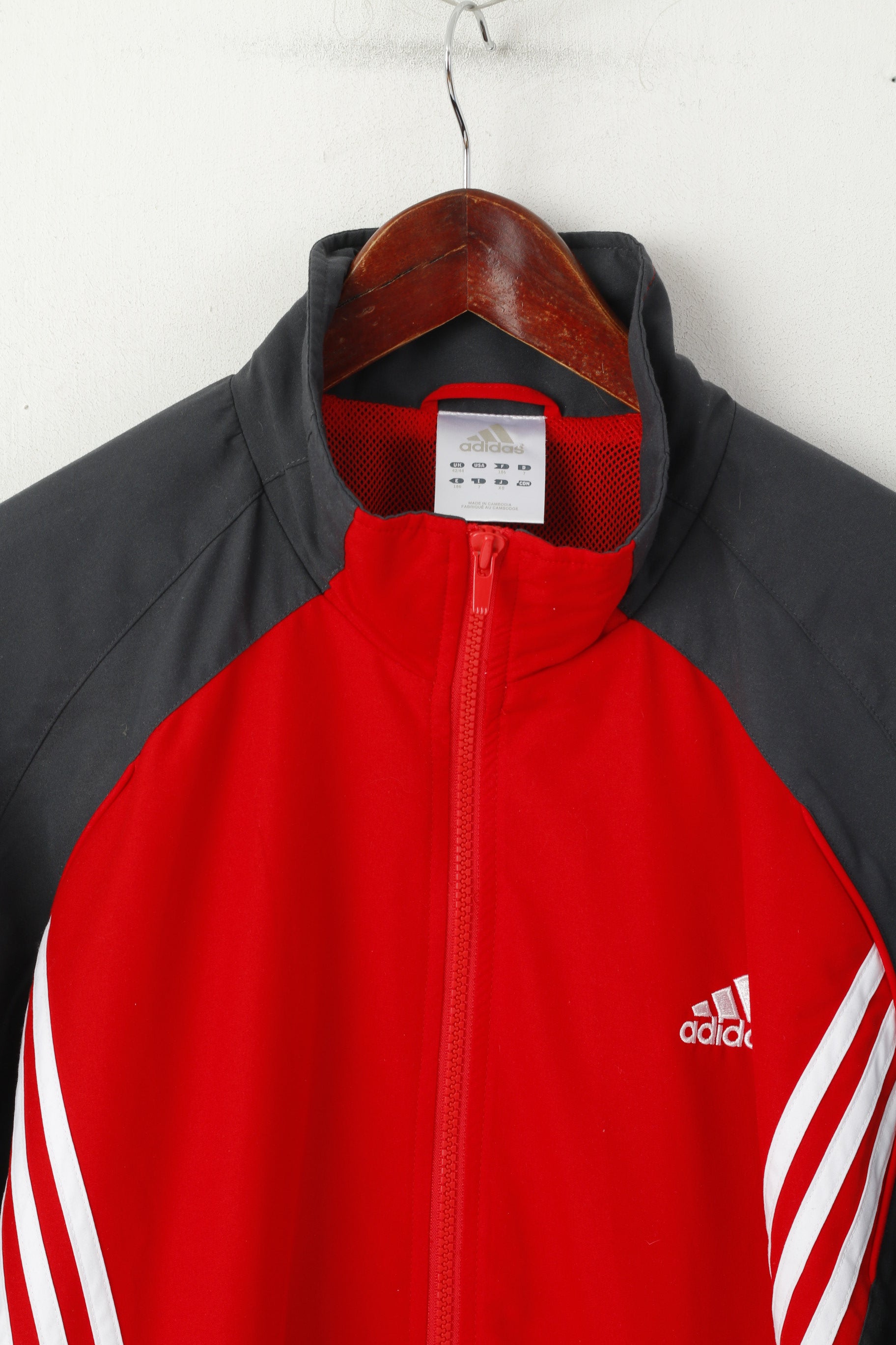 Adidas Hommes 186 XL Veste Rouge Bomber Vintage Full Zipper Activewear Sport Top