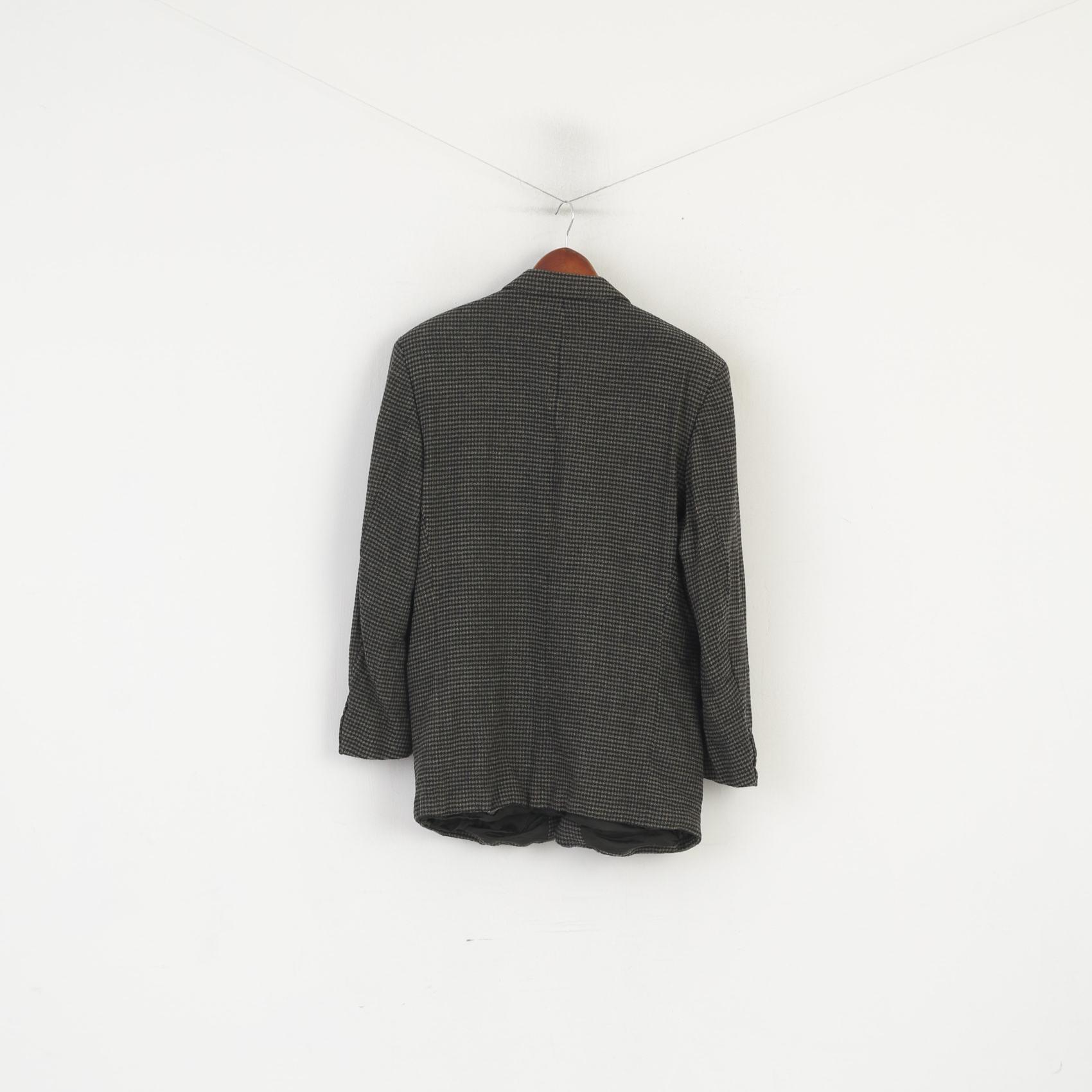 Strellson Men 54 44 Blazer Vintage Black Green Houndstooth Wool Bayard Kalif Lanificio Cerruti Jacket