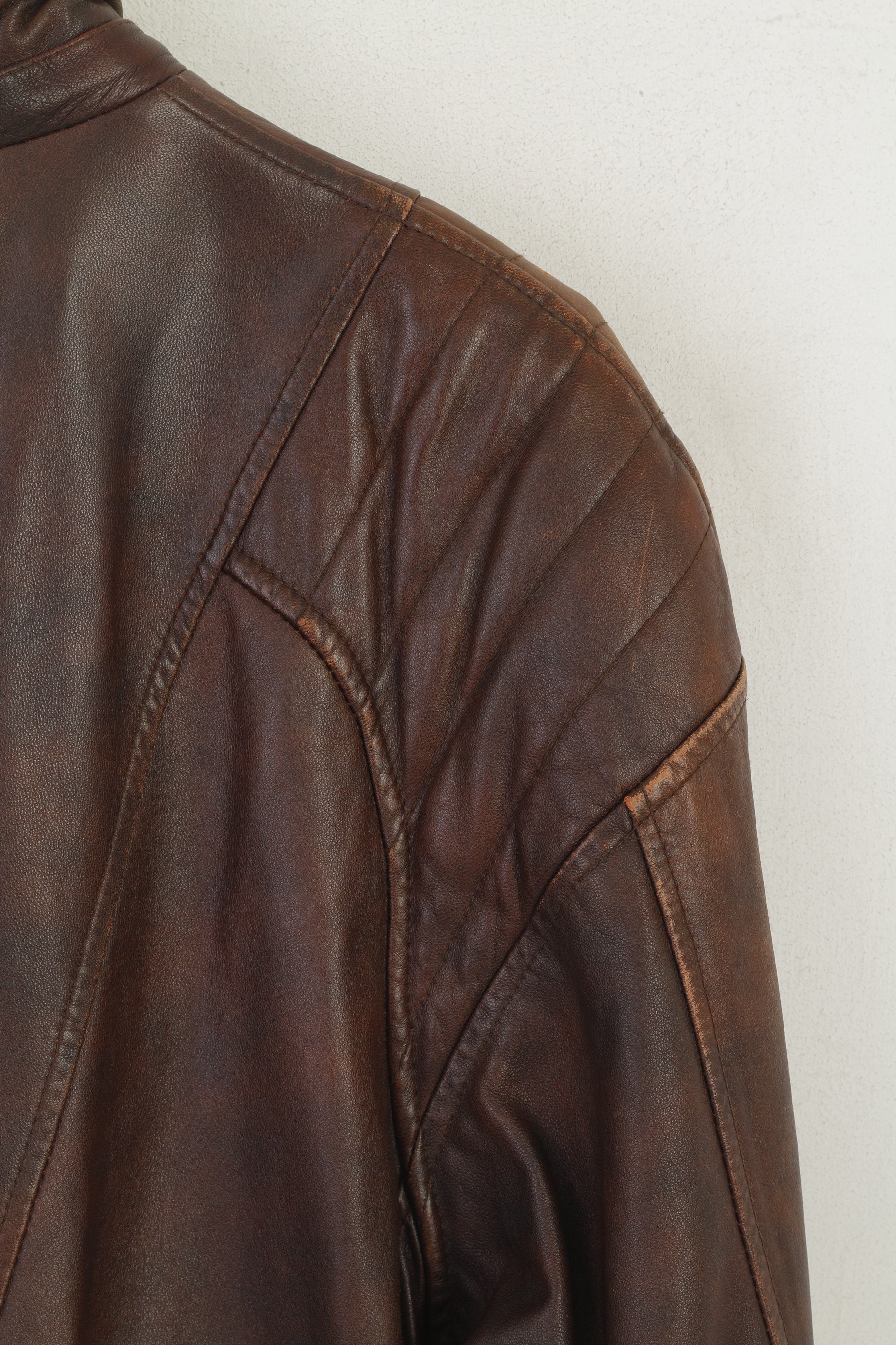 Mokka Nappa Finland Women 40 L Coat Brown Leather Lined Vintage Shoulder Pads Zip Up