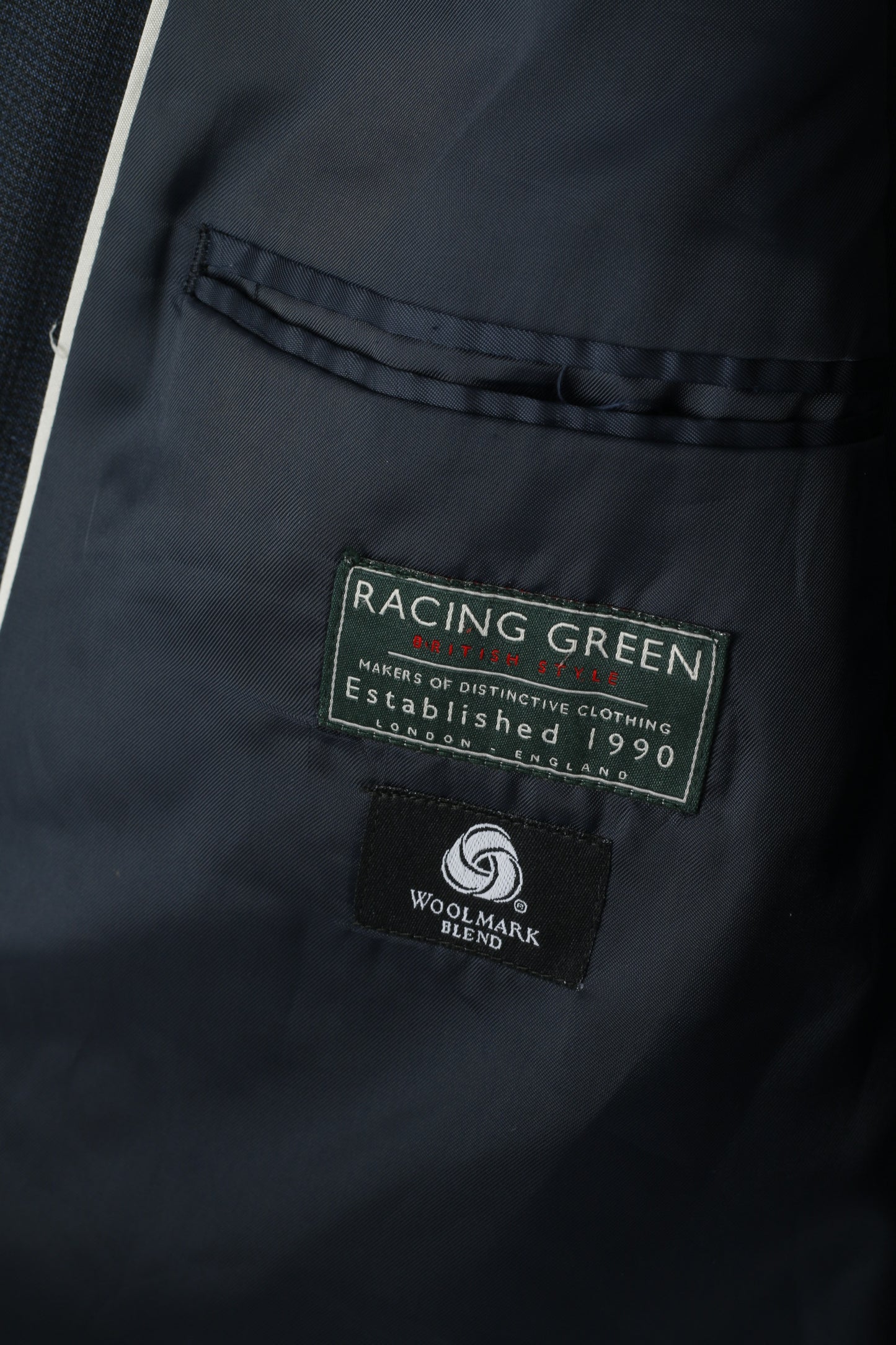 Racing Green Mens 44 54 Blazer Navy Wool Single Breasted Shoulder Pads Jacket