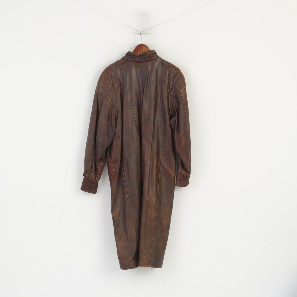 Mokka Nappa Finland Women 40 L Coat Brown Leather Lined Vintage Shoulder Pads Zip Up