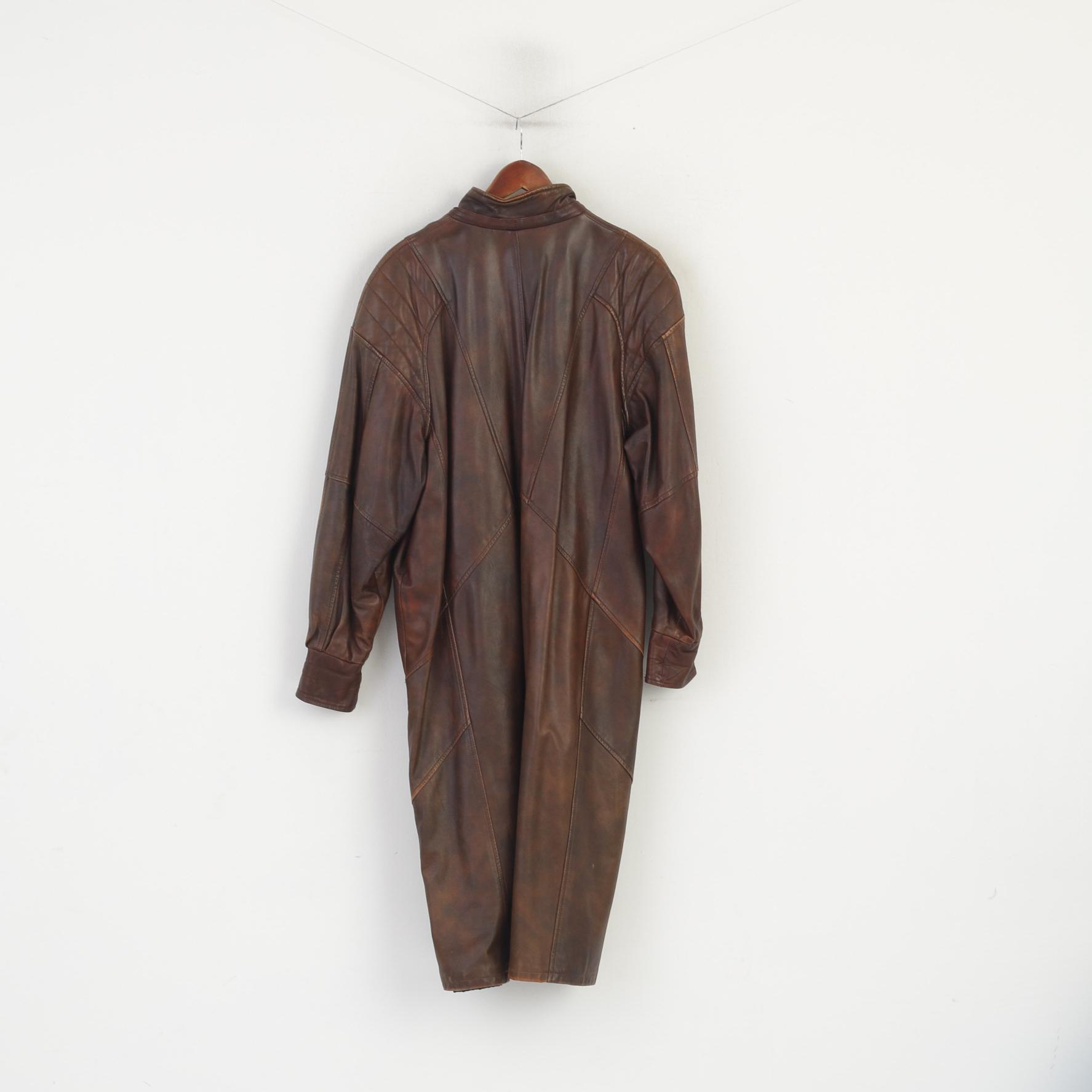 Mokka Nappa Finland Women 40 L Coat Brown Leather Lined Vintage Shoulder Pads Zip Up