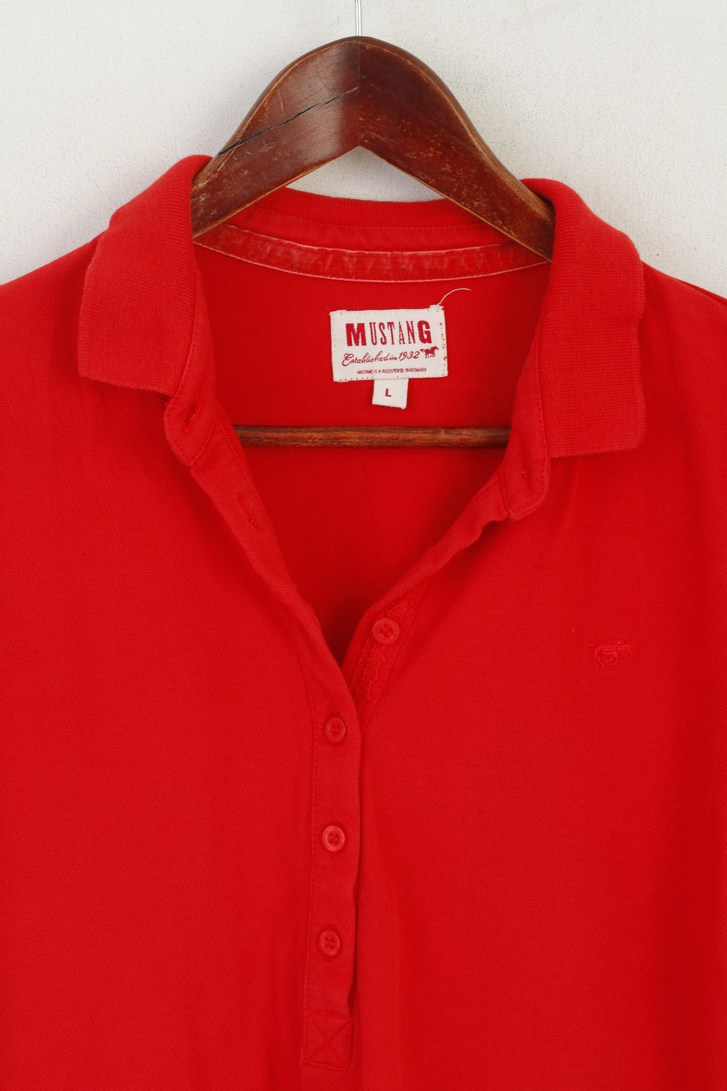Mustang Femmes L Polo Rouge Coton Stretch Manches Courtes Vintage Classique Haut
